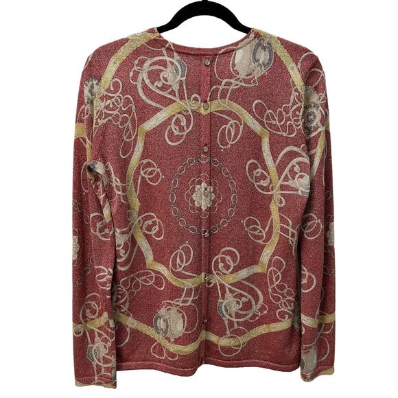 J. McLaughlin Red Gold Metallic Chain Print Button Back Sweater Womens M - Picture 8 of 8